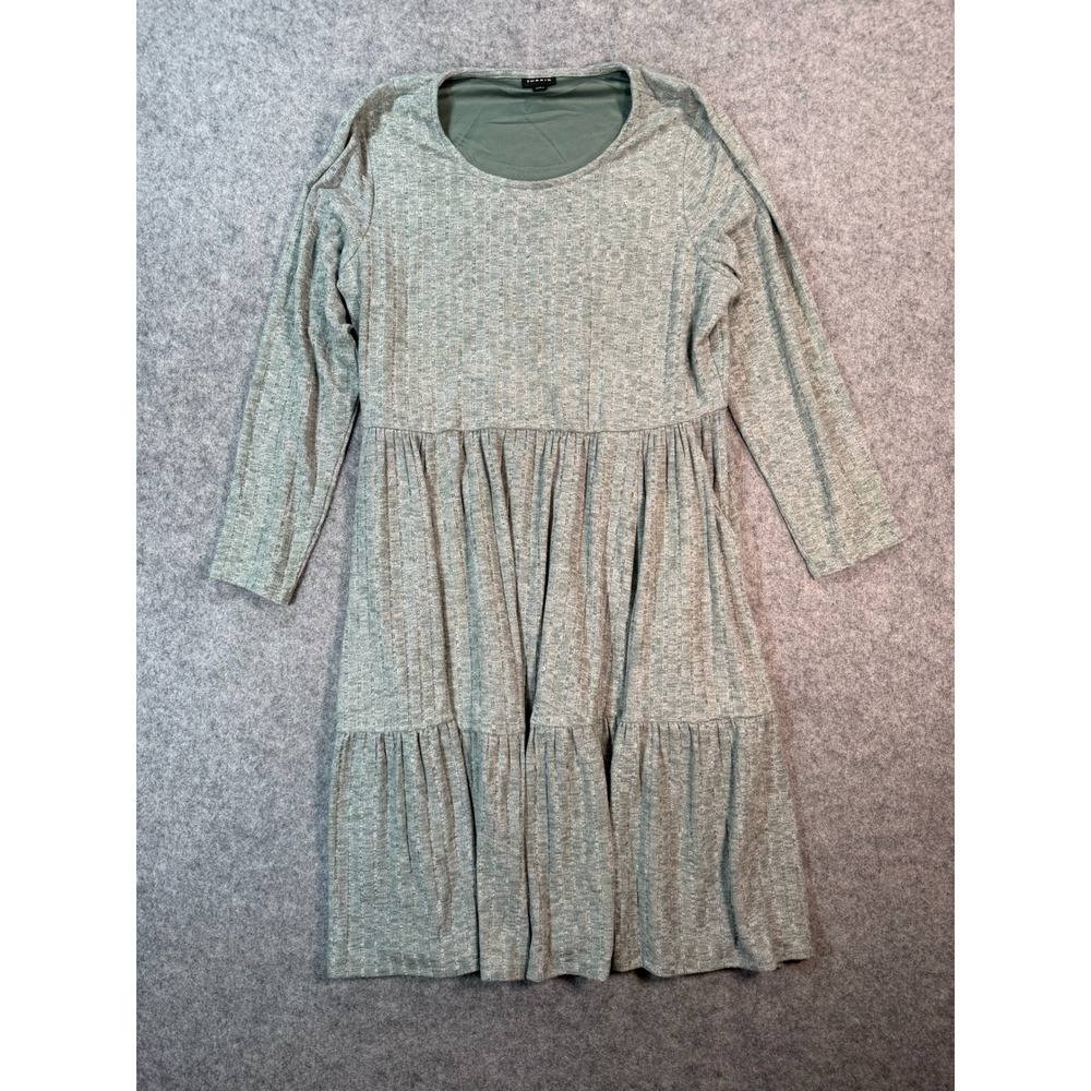 Torrid Sage Green Ribbed Long Sleeve Tiered Babydoll Mini Dress Plus Size 1